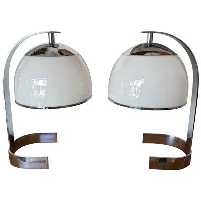 Mid-Century Modern Pair of Metal and Murano Glass Lamps. Italy, 1970s