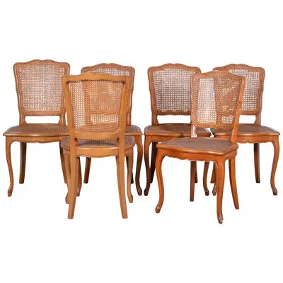 Set of 6 Early 20th Century French Louis XIV Caned Dinning Chairs
