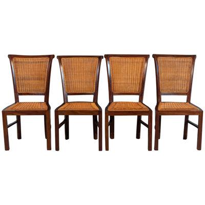 Mid 20th Century Set of 4 Mid-Century French Rattan Chairs