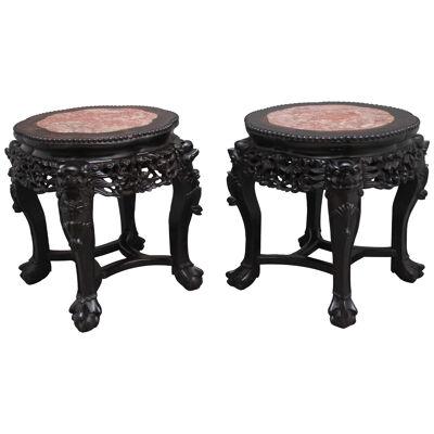 A pair of 19th Century antique Chinese carved hardwood occasional table