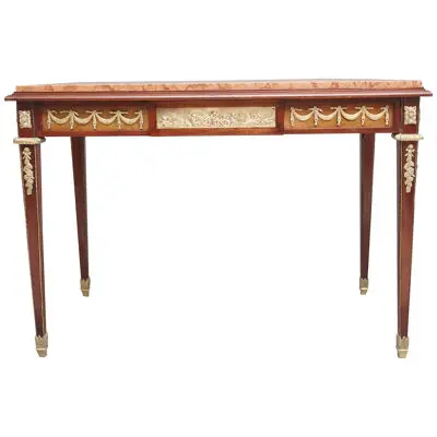 19th Century French mahogany and marble top centre table