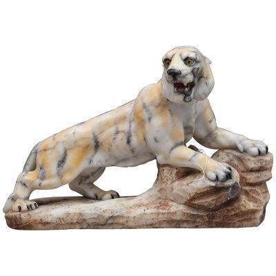Early 20th Century alabaster tiger sculpture