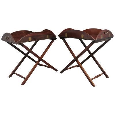 A pair of 19th Century rosewood folding butlers tray on stands