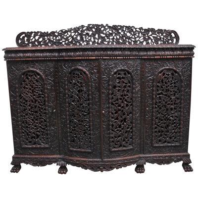 19th Century antique Anglo-Indian carved cabinet 