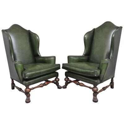 Large pair of early 20th Century walnut wingback armchairs