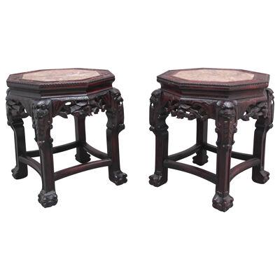 Pair 19th Century Chinese carved hardwood occasional tables 