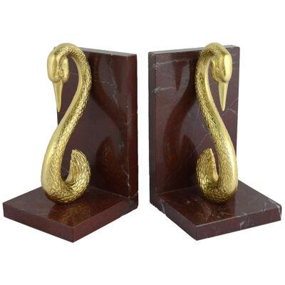 Belle marble bookend with brass swans