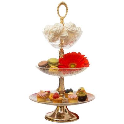 Alice three floors brass and glass cake stand