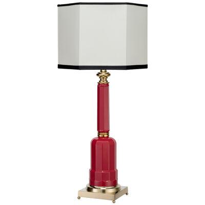 Novecento 261 strawberry red, Jacaranda blown glass and brass table lamp
