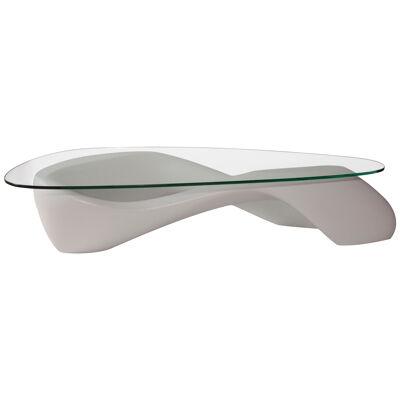 Amorph Lust coffee table in white lacquer with organic shape glass 