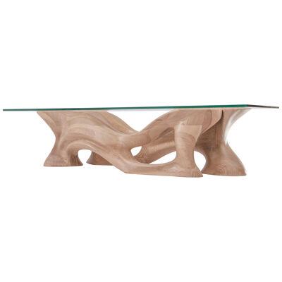 Amorph Crux coffee table in Honey stain on Ash wood with rectangular glass 