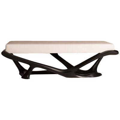 Amorph Nala Sculptural Bench in Ebony stain on Ash wood with White Leather