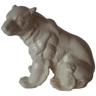 Art Deco 1930s French Crackle-Glazed Ceramic Sitting Polar Bear by L&V Ceram