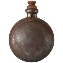 1950s Indian Hand-Hammered Large Metal Water Jug or Bottle with Wooden Cork