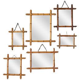 Six Antique and Vintage 20th Century French Faux Bamboo Frame with Foxed Mirrors