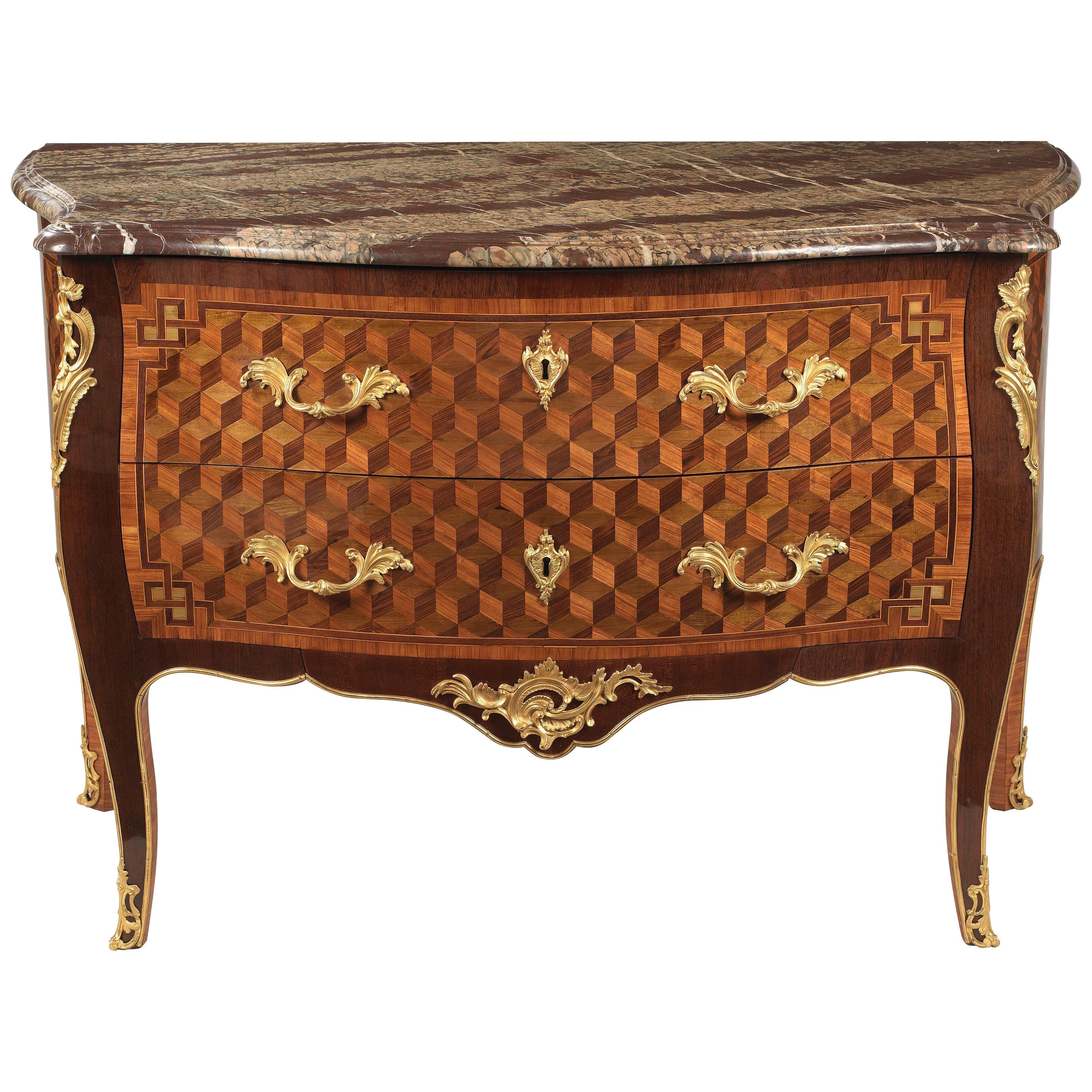 A Fine Pair of Louis XV Marquetry Commodes  By C Wolff 