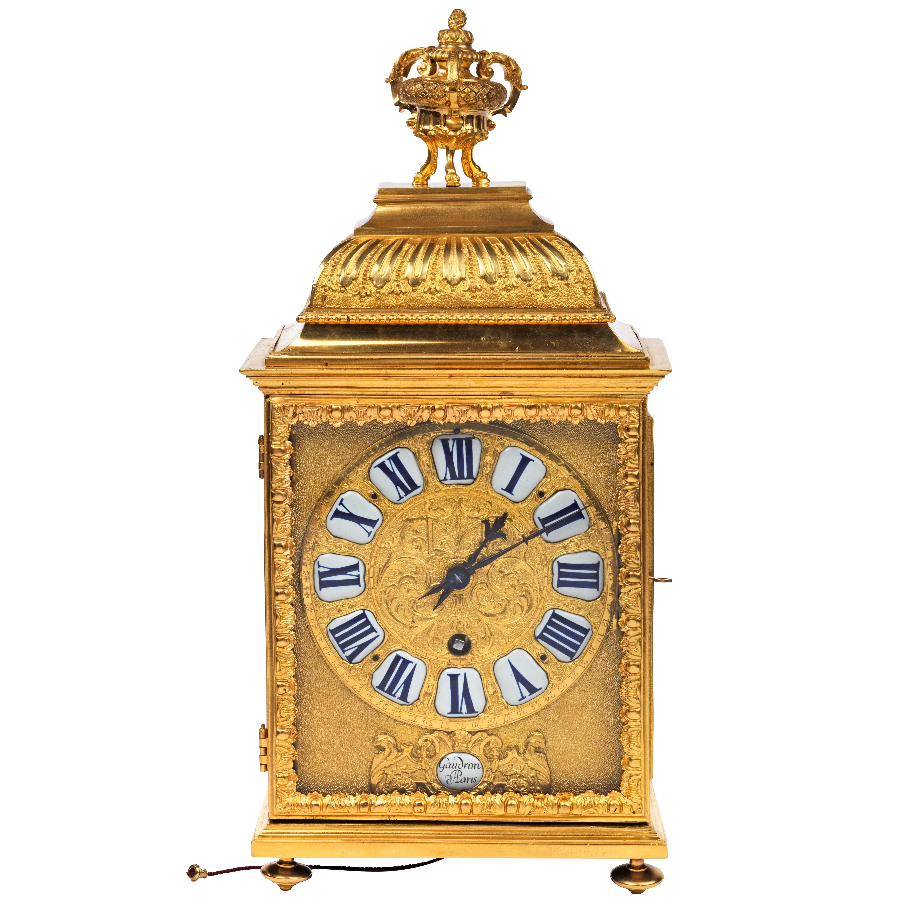 A Fine and Rare Louis XIV Brass-Cased Bracket Clock By Gaudron