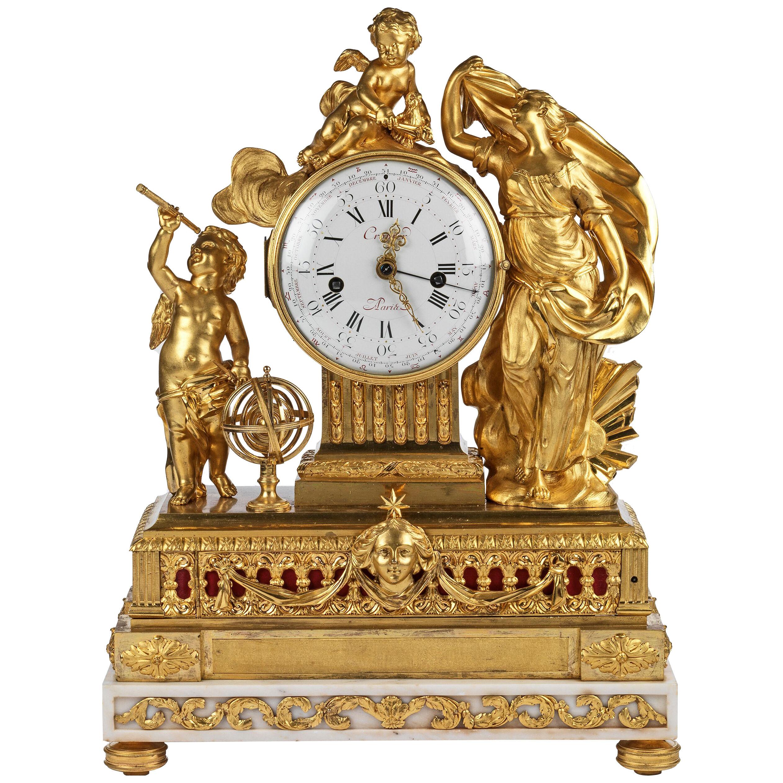 An Important Louis XVI Ormolu and White Marble Musical Clock by Antoine Cronier 