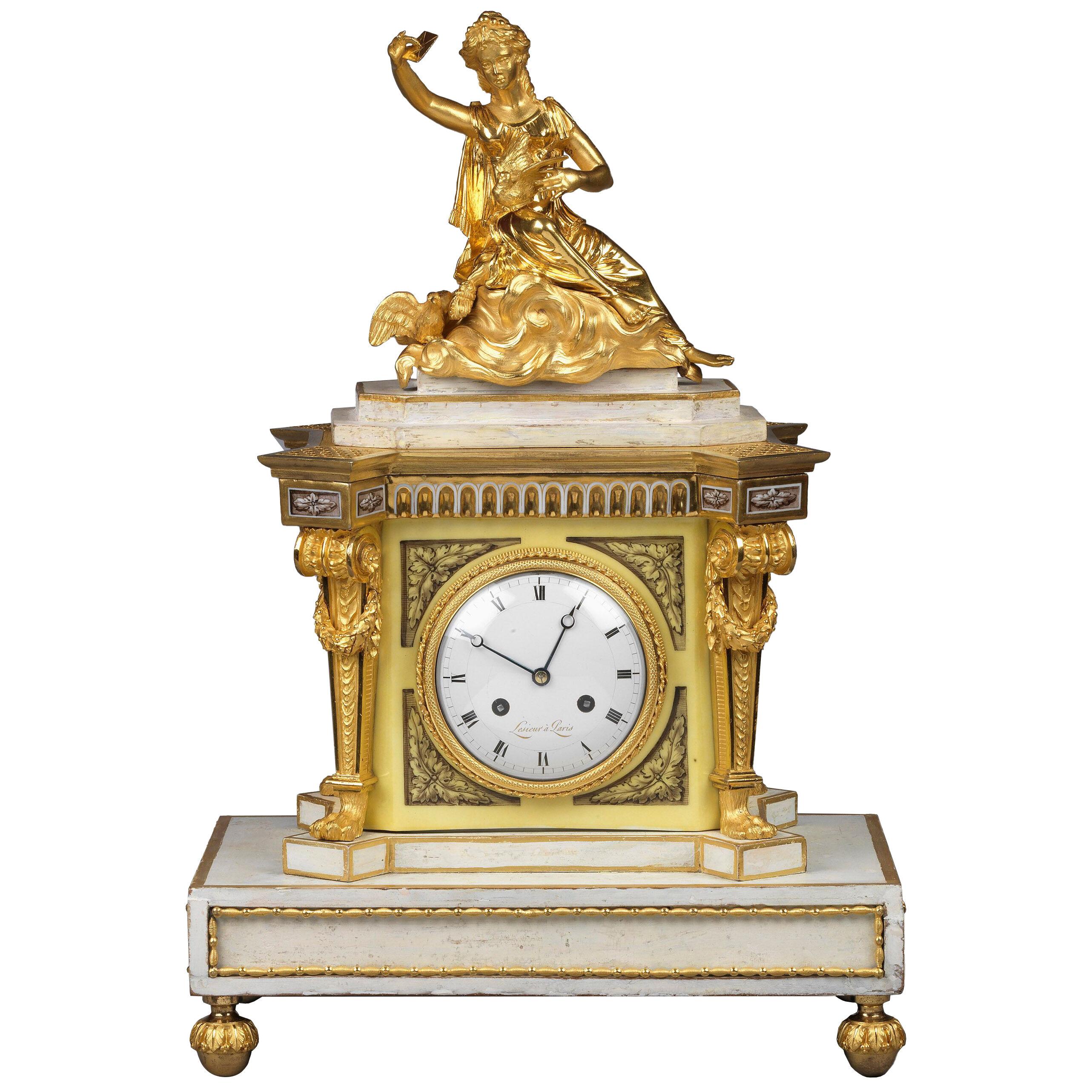 A Louis XVI Bracket Clock Made with Porcelain of Paris by Lesieur