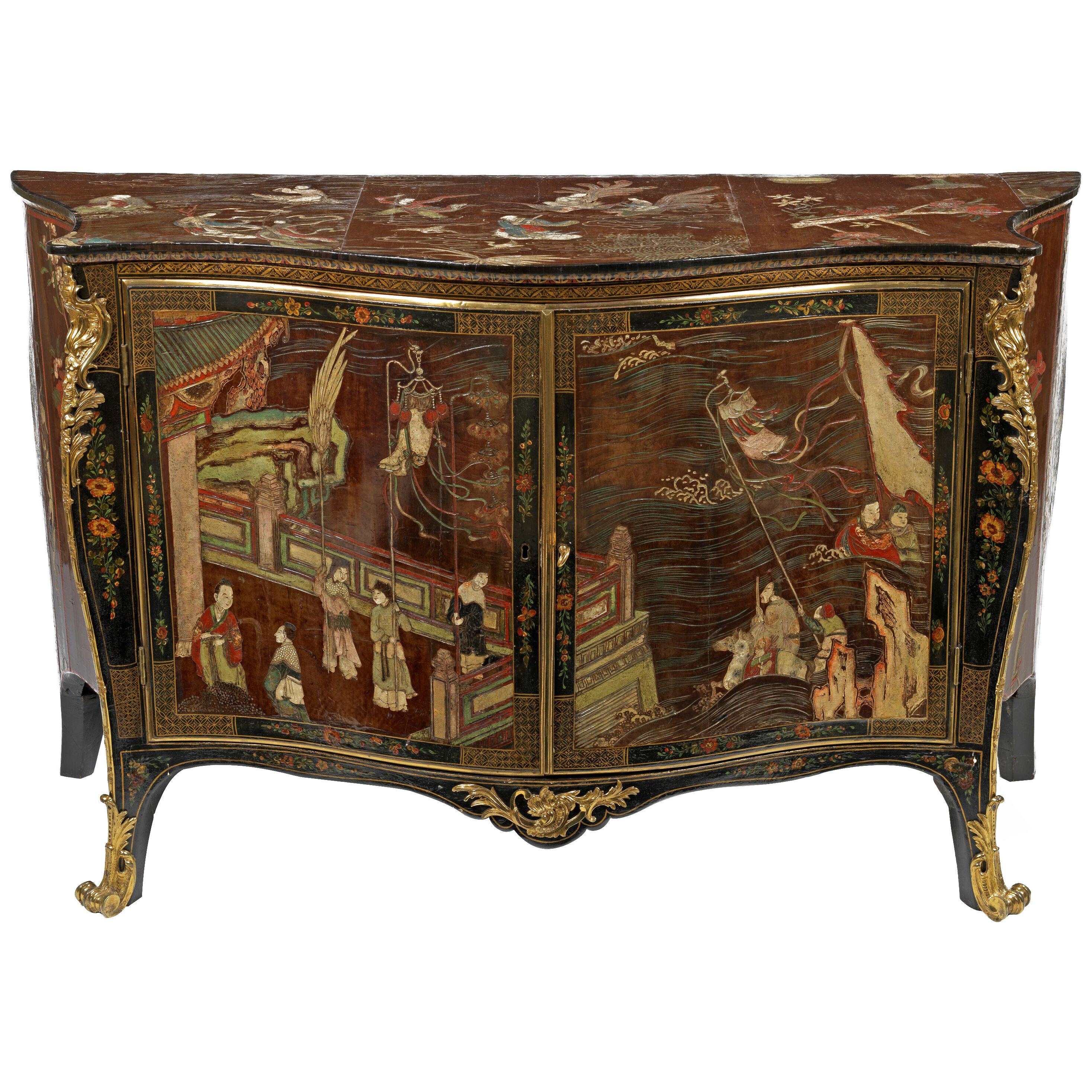 A George III Coromandel Lacquer, gilt-brass mounted serpentine commode