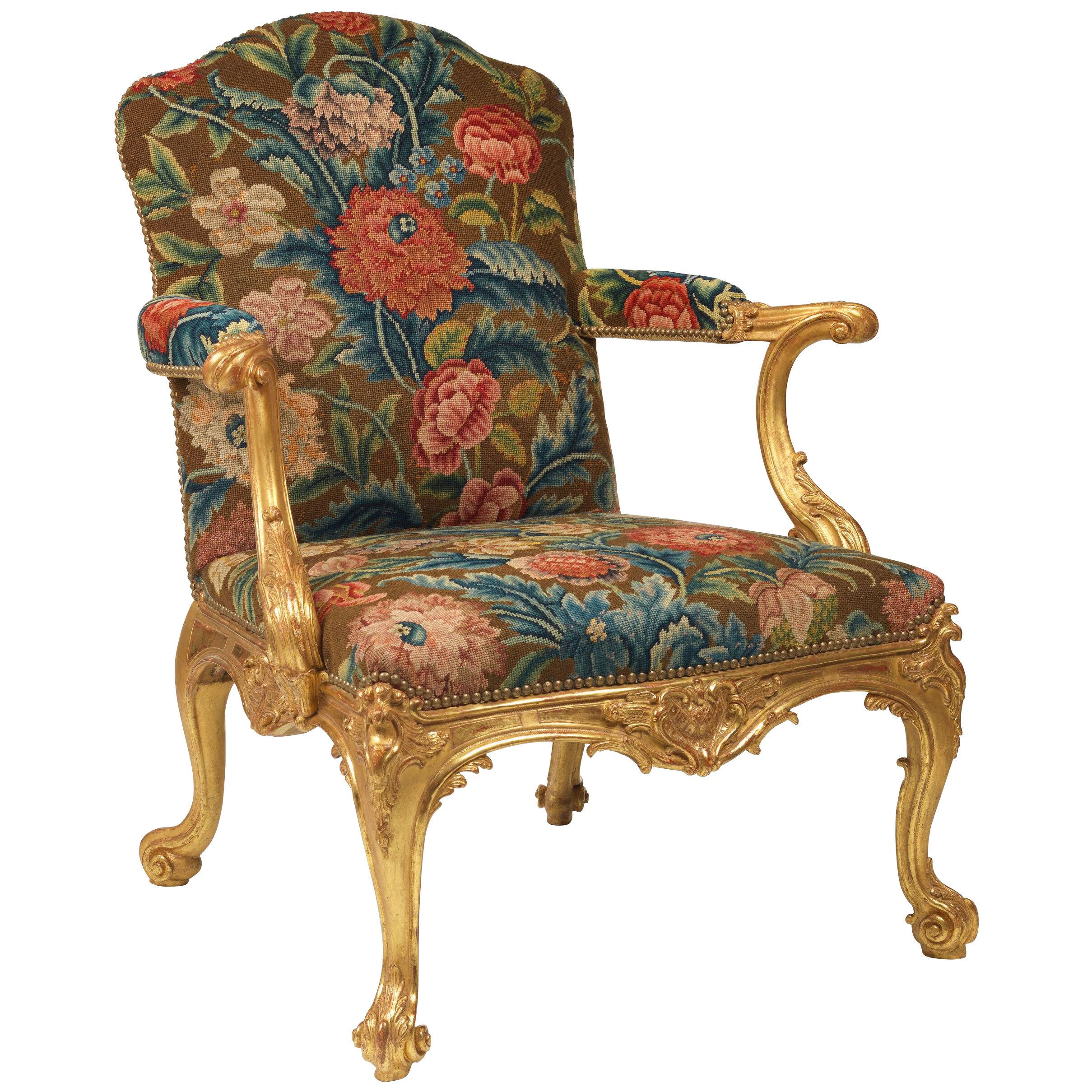 An Important Pair of George II Giltwood Armchairs 