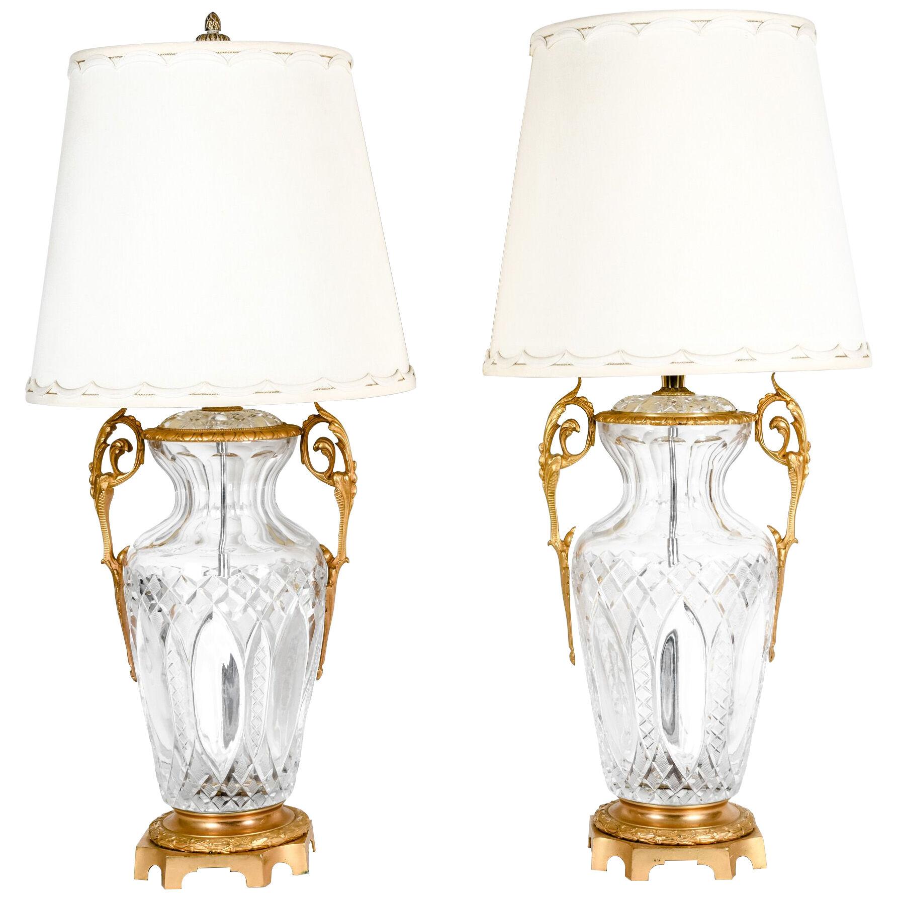 Bronze-Mounted Cut Crystal Pair Early 19th Century Lamps