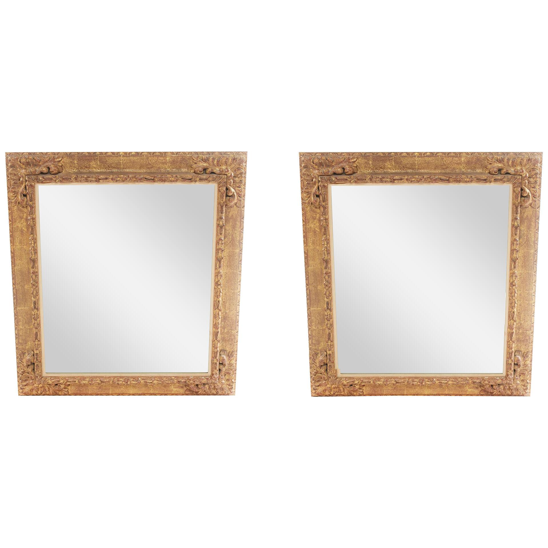 Pair Gilt Wood Framed Hanging Wall Mirror