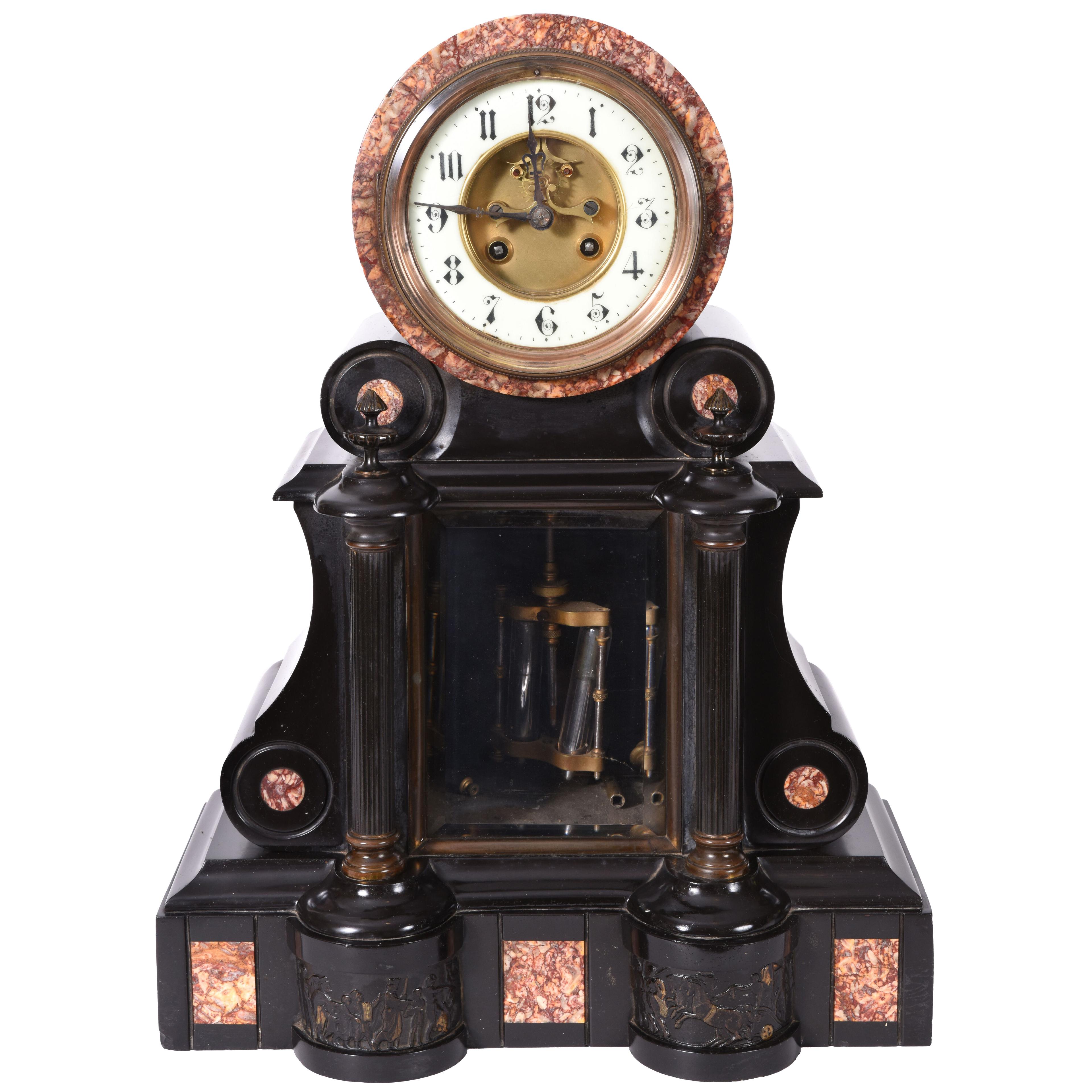 Antique French Marble and Bronze Mantle Clock