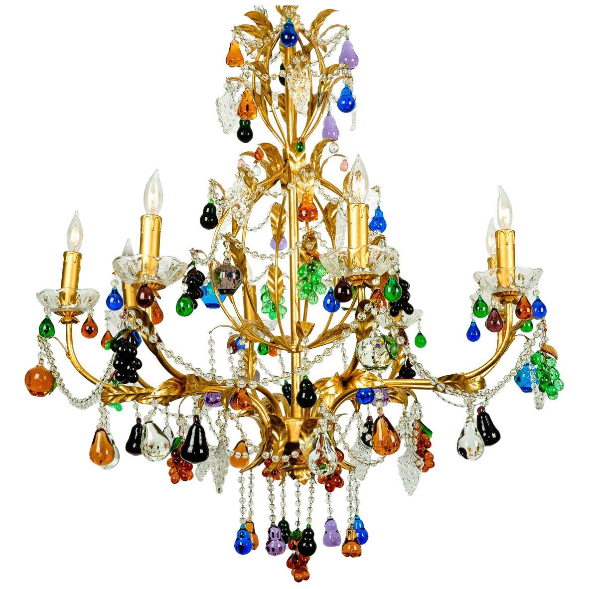 Vintage Venetian Crystal Fruit Design Chandelier