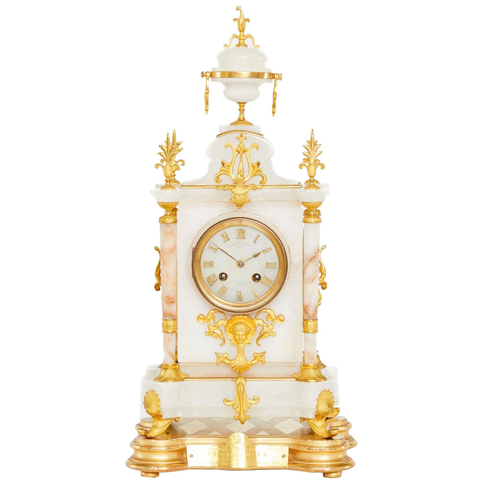 19th Century French Alabaster / Gilt Mantel Clock