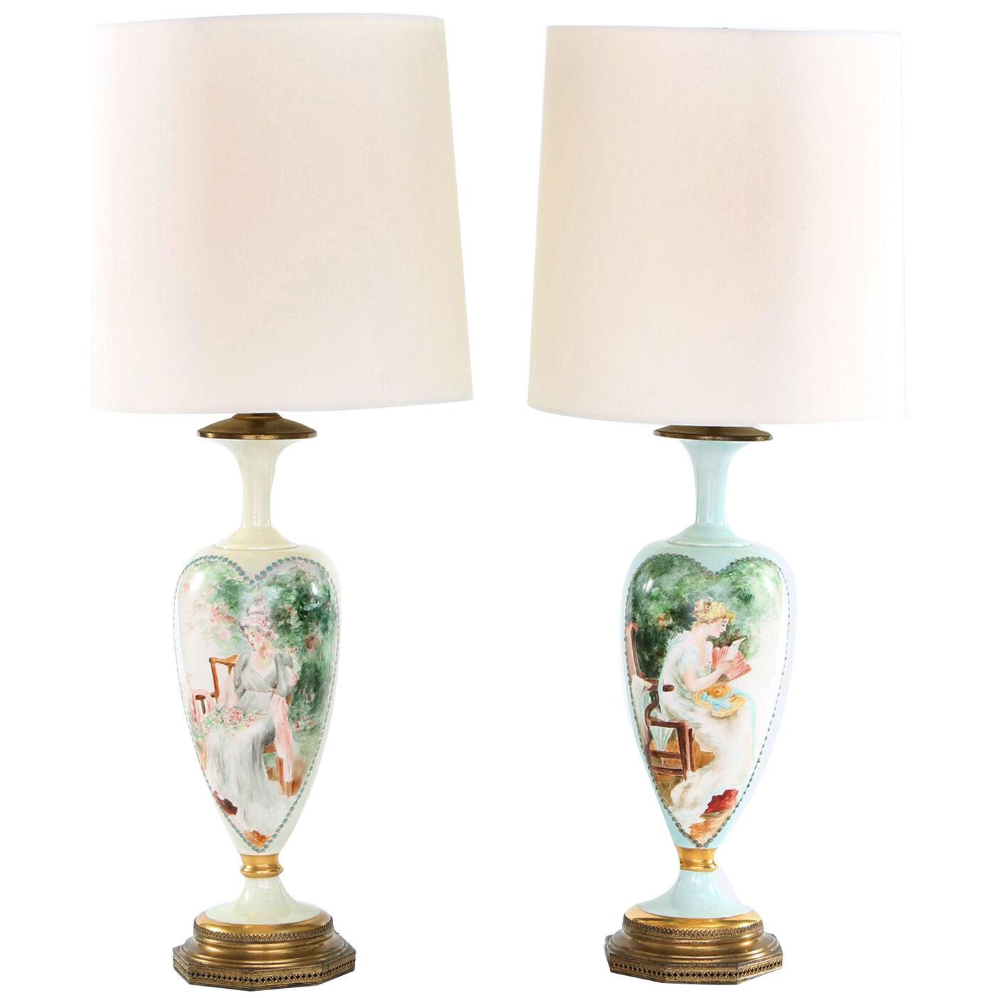 Early 20th Century French Porcelain Pair Table Lamps