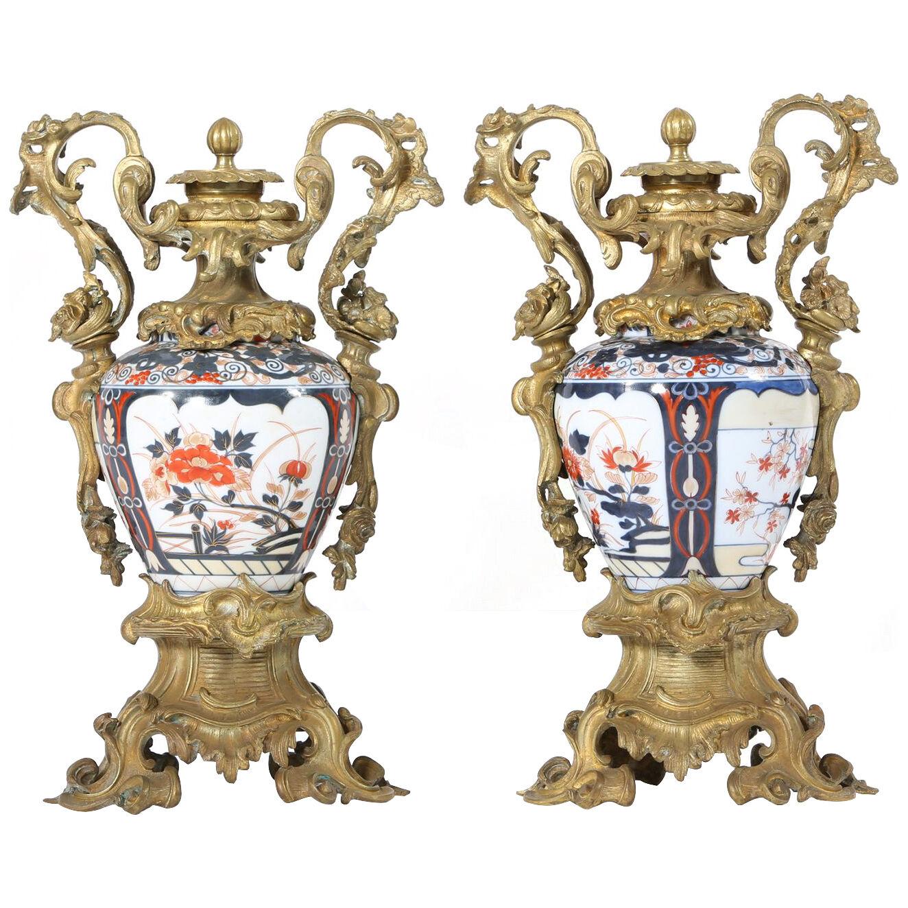 19th Century Pair / Gilt Bronze Mounted Imari Porcelain Vases