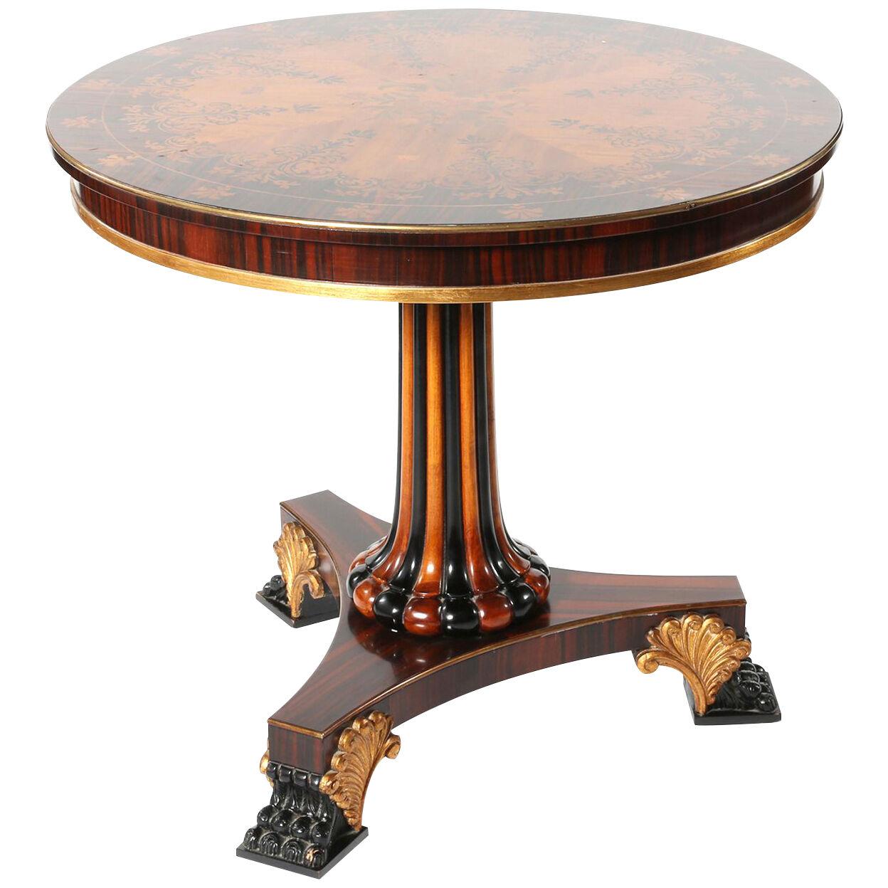 Round Shape Marquetry Top Pedestal Center Table