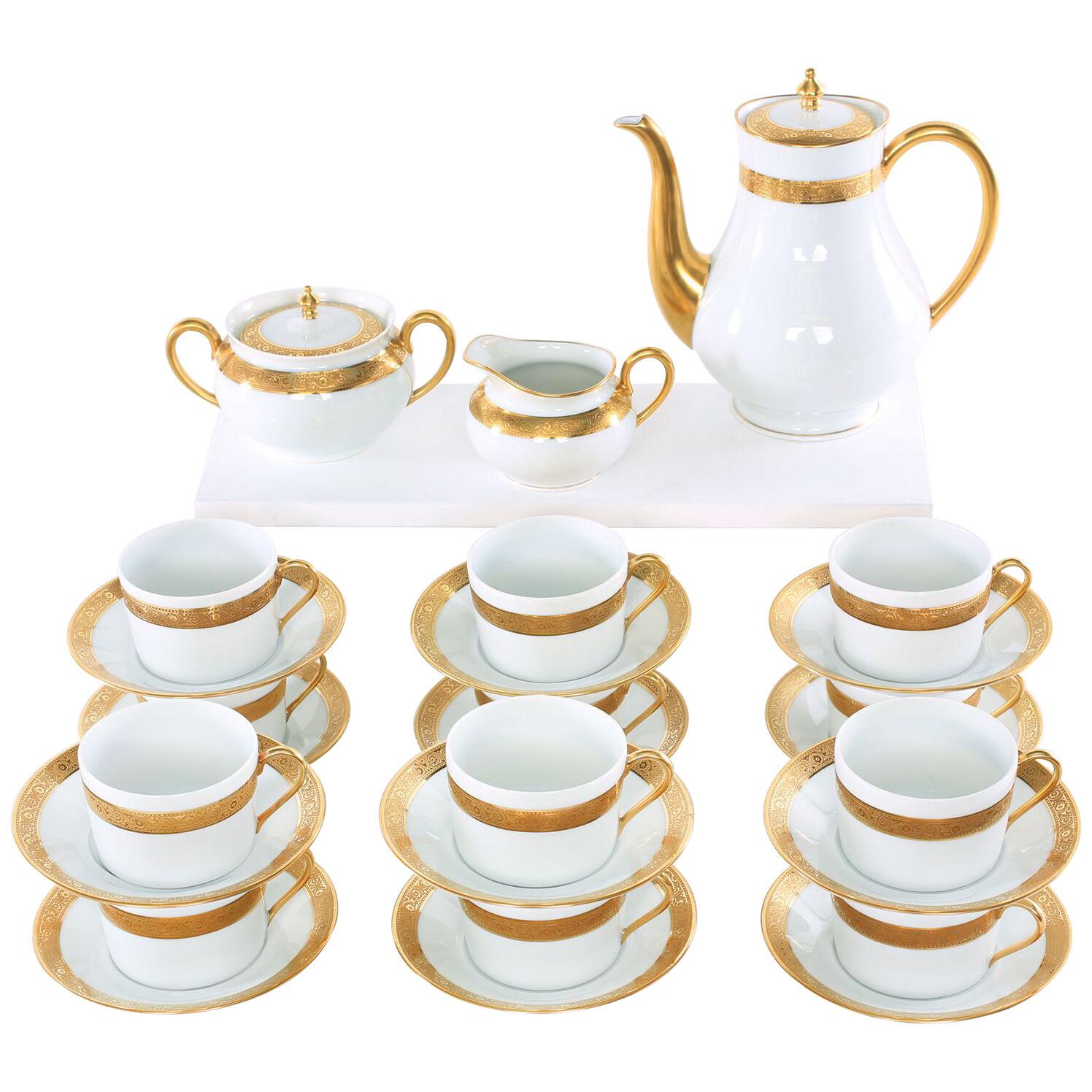 Late 20th Century Gilt Porcelain Coffee / Tea Service For 12 