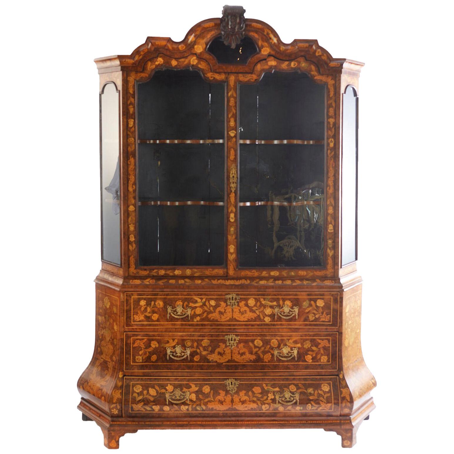 19th Century Dutch Marquetry Display Cabinet