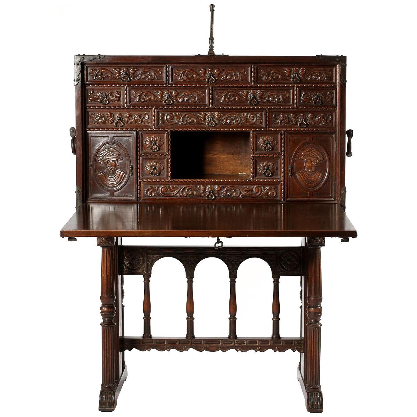 18th Century Baroque Style Cabinet On Stand / Bargueno / Vargueno