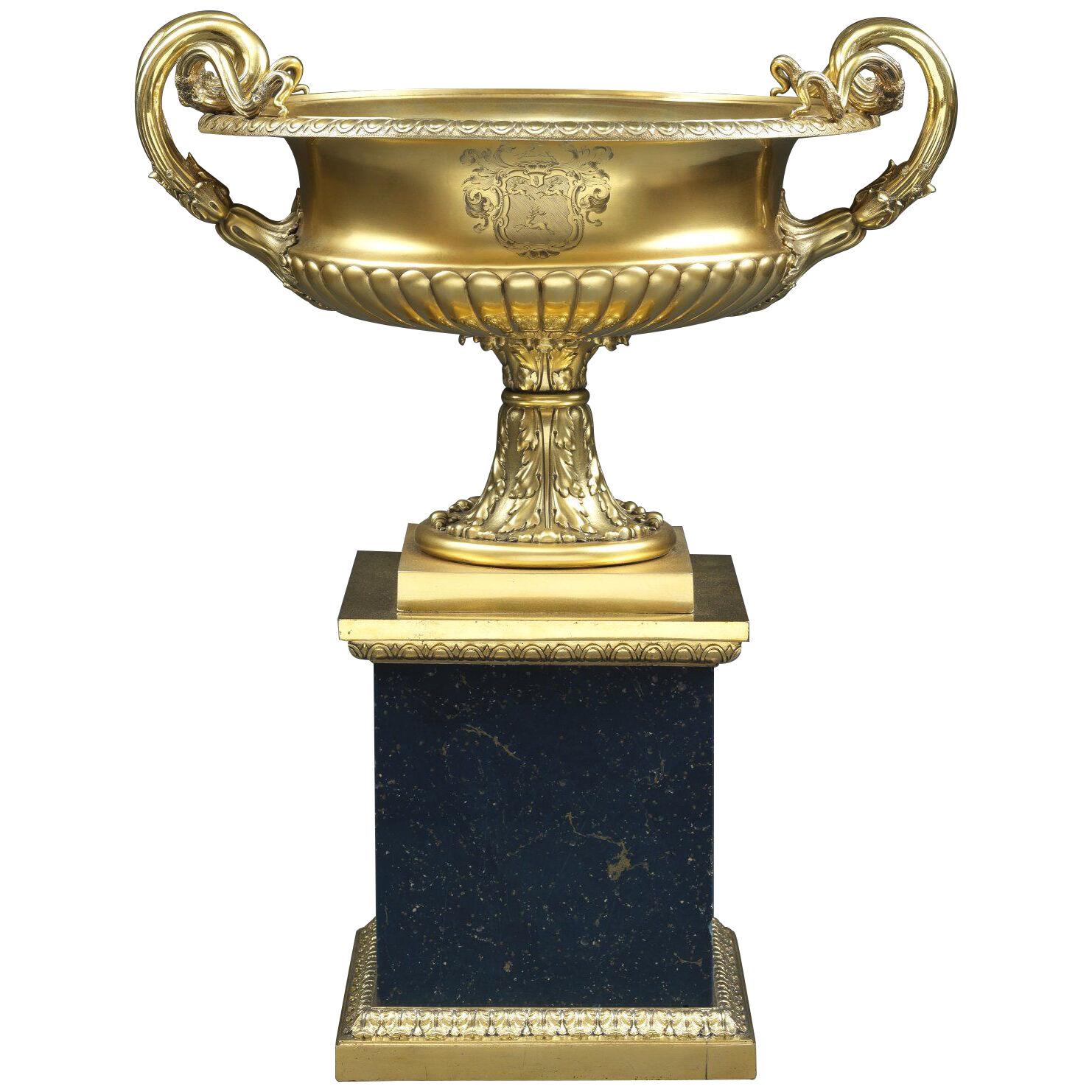 A Paul Storr Silver-Gilt Vase on Plinth