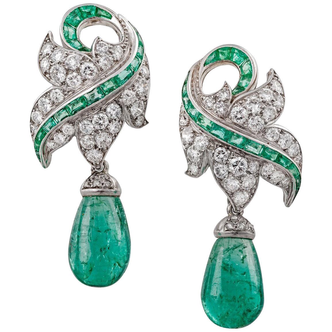 An Important Pair of Emerald & Diamond Ear Clips