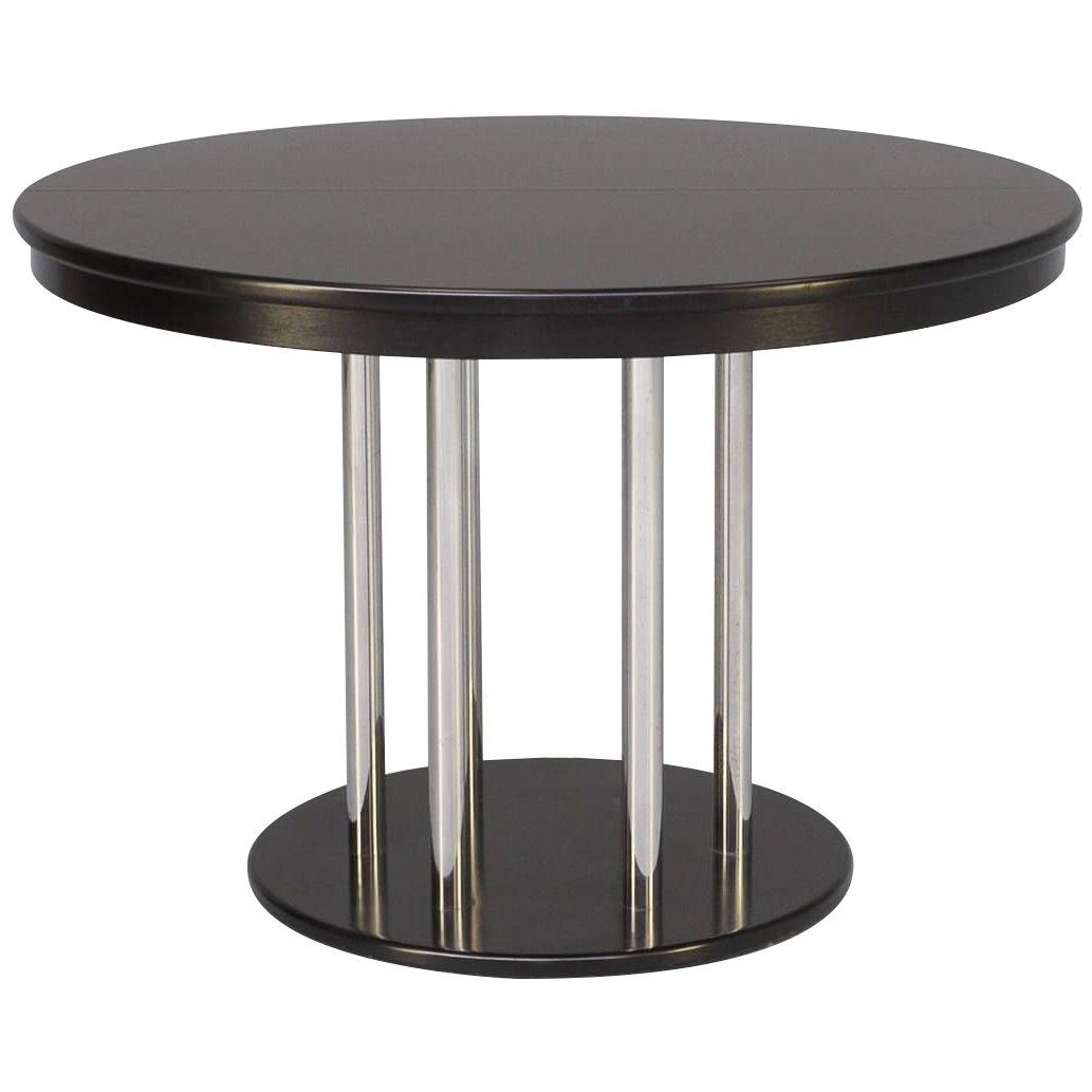 80s round bauhaus extendable black and chrome dining table