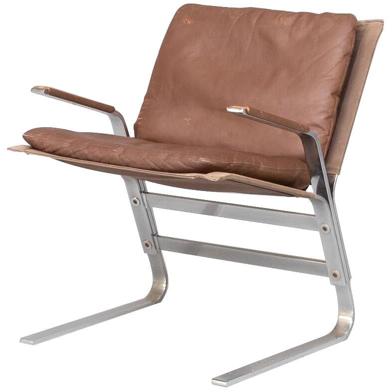 Metal, canvas and leather designer fauteuil
