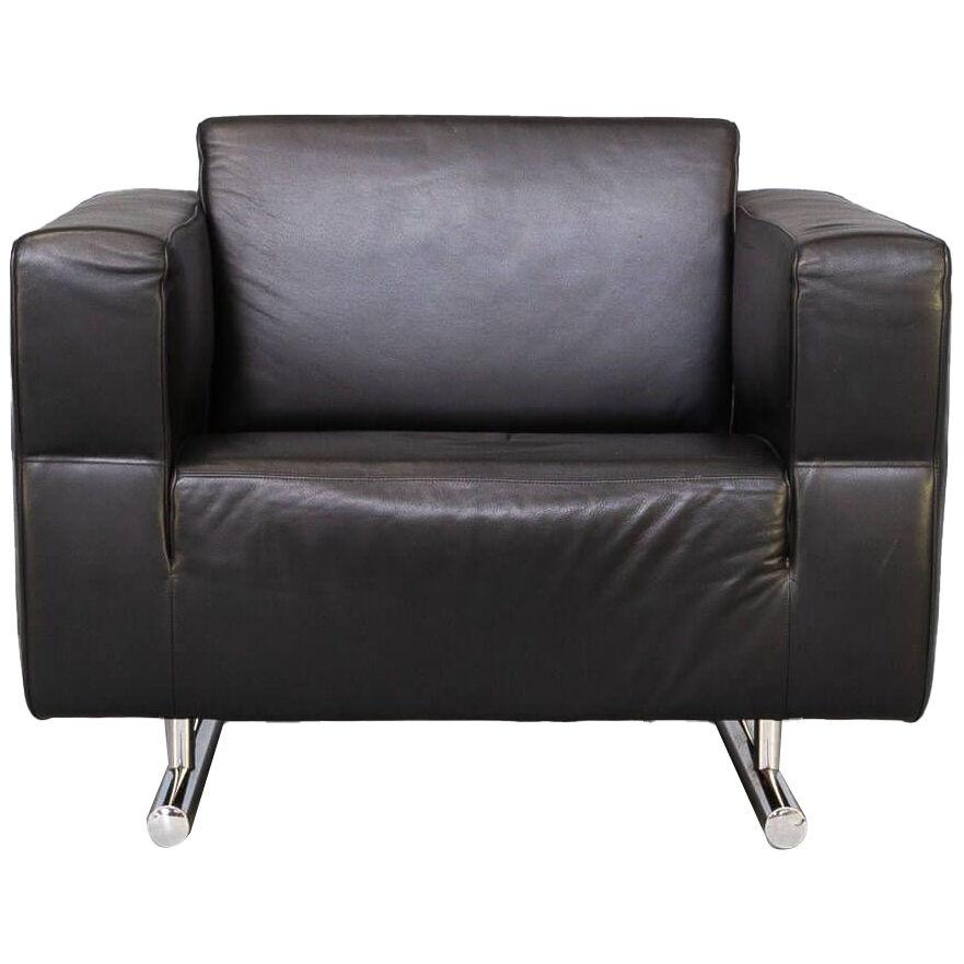 90s black leather luxury fauteuil for Molinari Italy