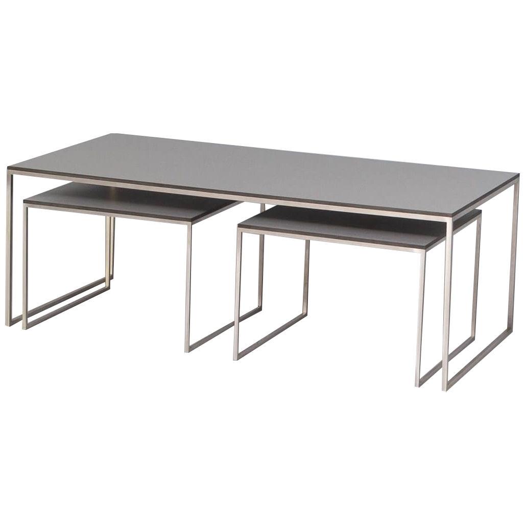 90s coffee / nesting table stainless steel foot and trespa top set/3
