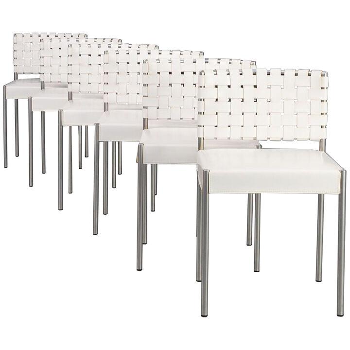 21st Century italian design chair white leather set/6