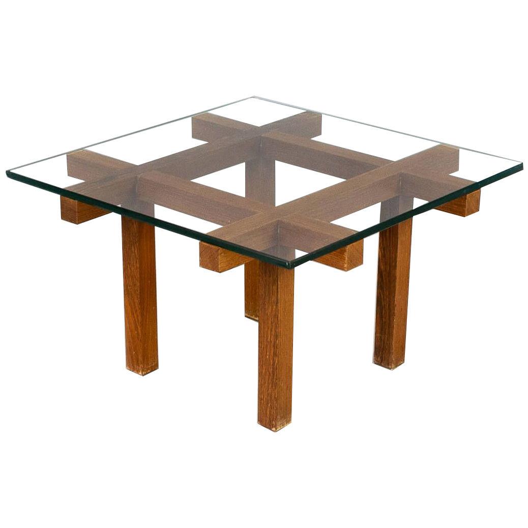 50s Alfred Hendrickx wood and glass coffee table for Belform