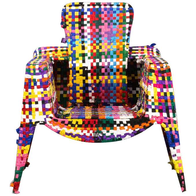 Anacleto Spazzapan handmade metal and ‘multicolor’ fabric armchair