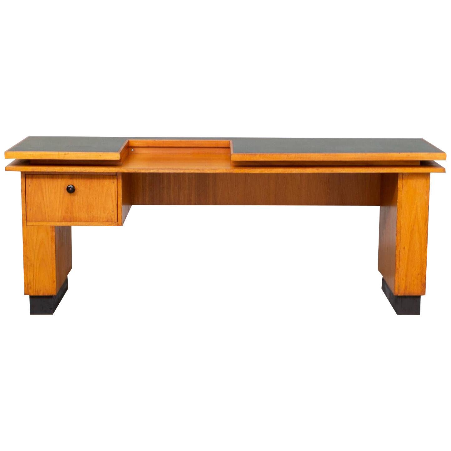 60s double table top oak wooden writing desk by gebr Verhouden for Philips