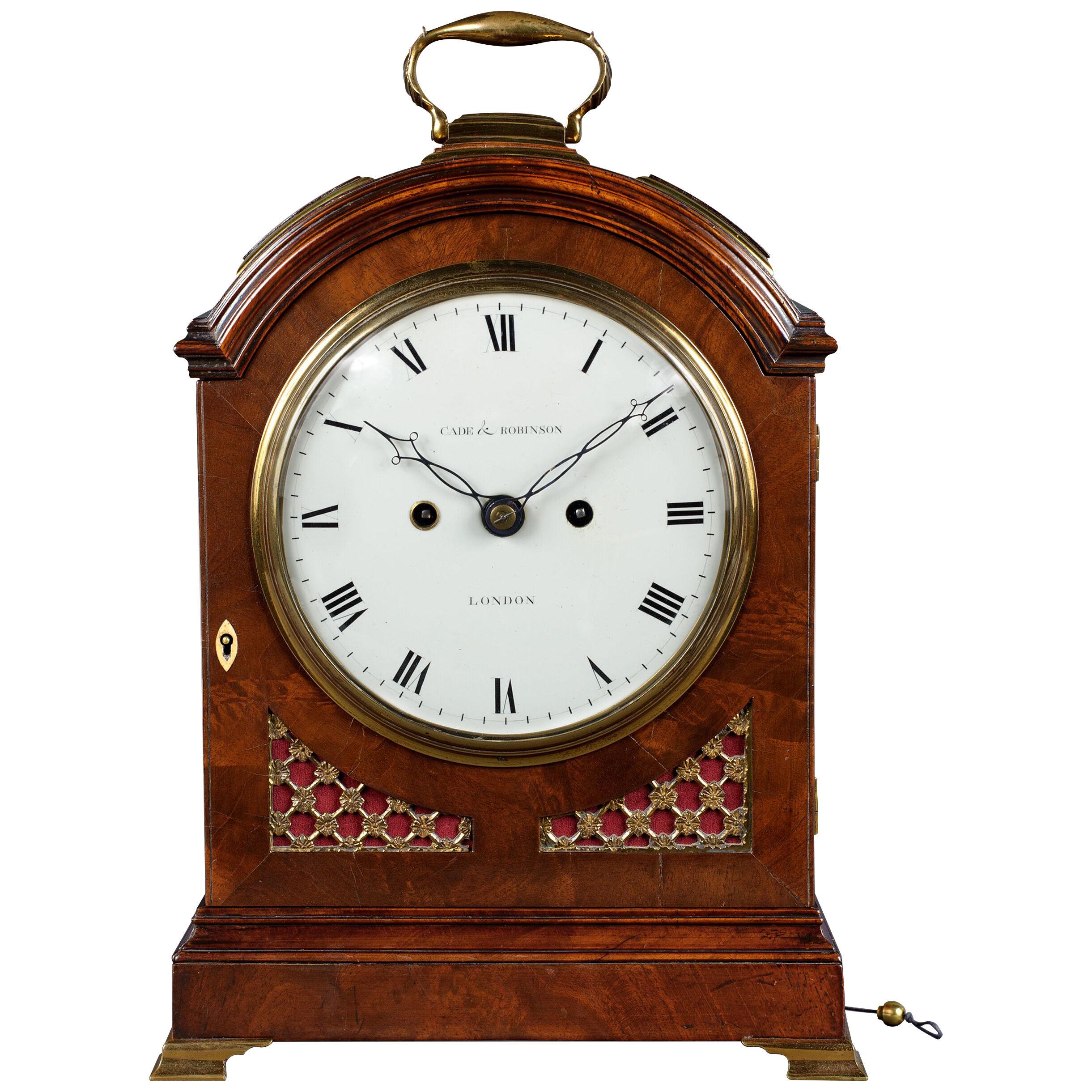 ANTIQUE REGENCY MAHOGANY ARCHED-TOP BRACKET CLOCK BY CADE & ROBINSON OF LONDON