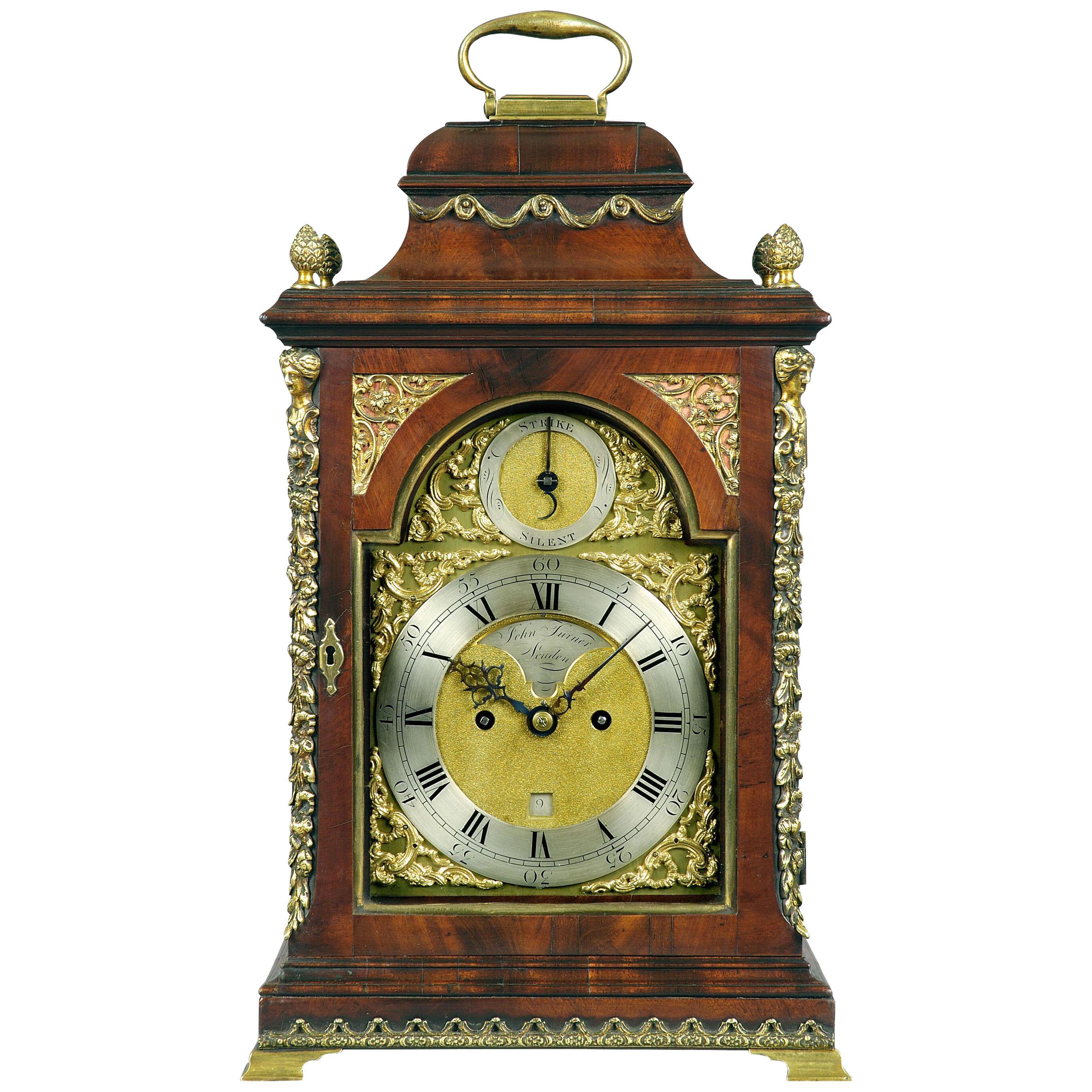 18th Century Antique Mahogany and Brass Bracket Clock by John Turner of London