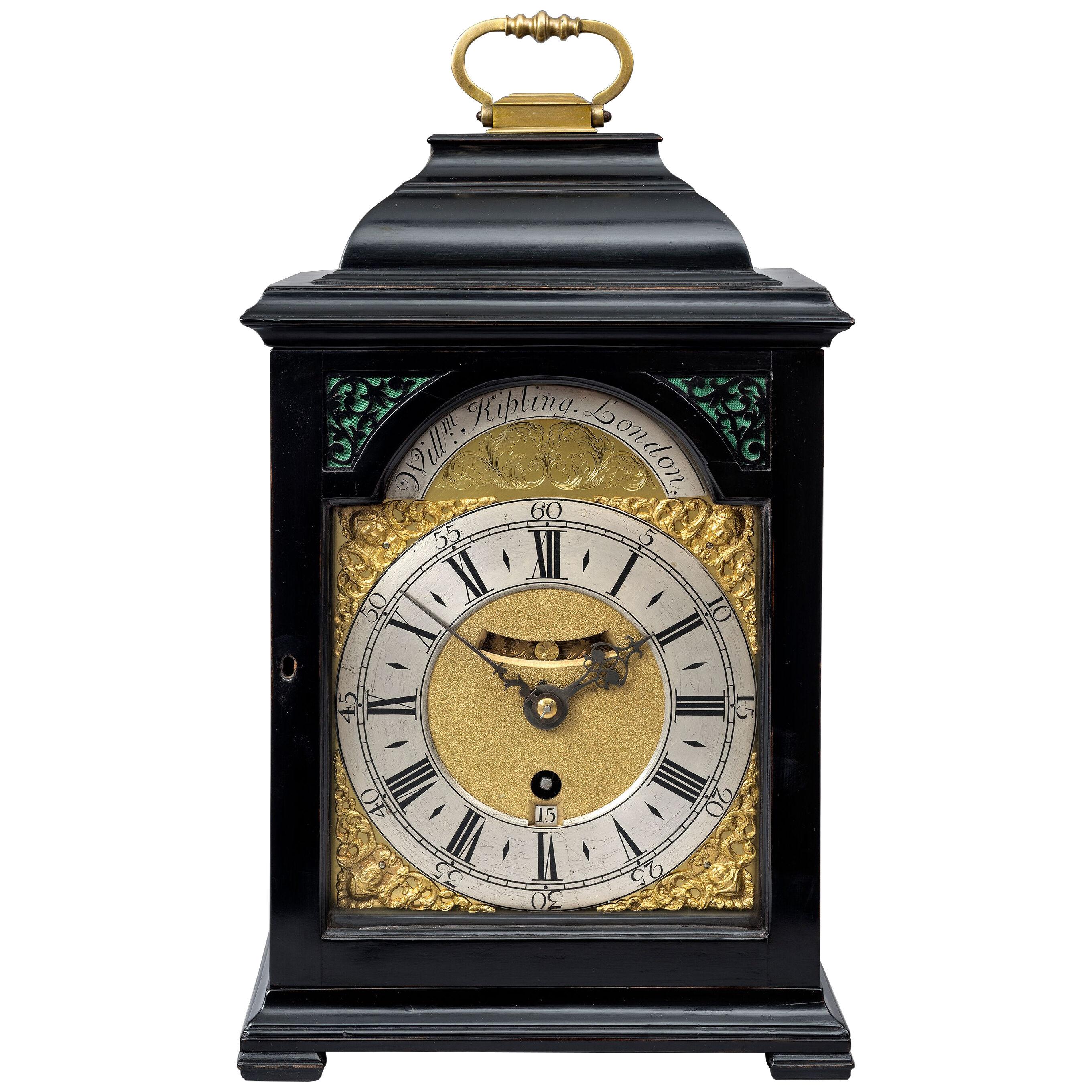 18TH CENTURY ANTIQUE EBONIZED BRACKET CLOCK BY WILLIAM KIPLING OF LONDON