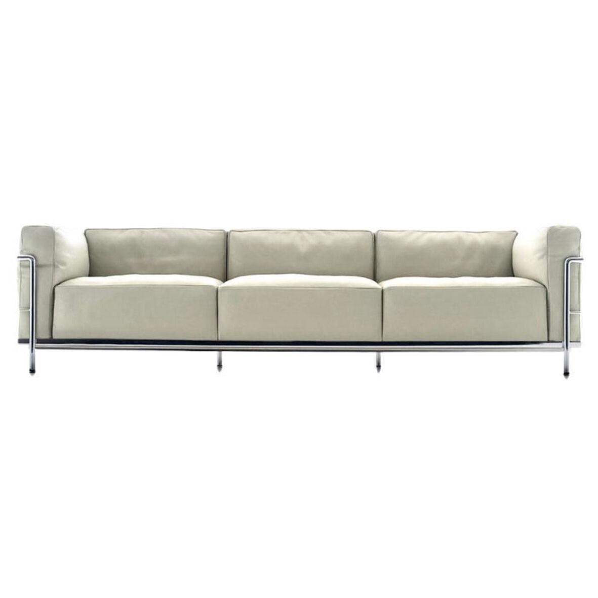 Le Corbusier LC3 Grand Confort 3-Seat Sofa, White Leather, Down, Cassina, Italy